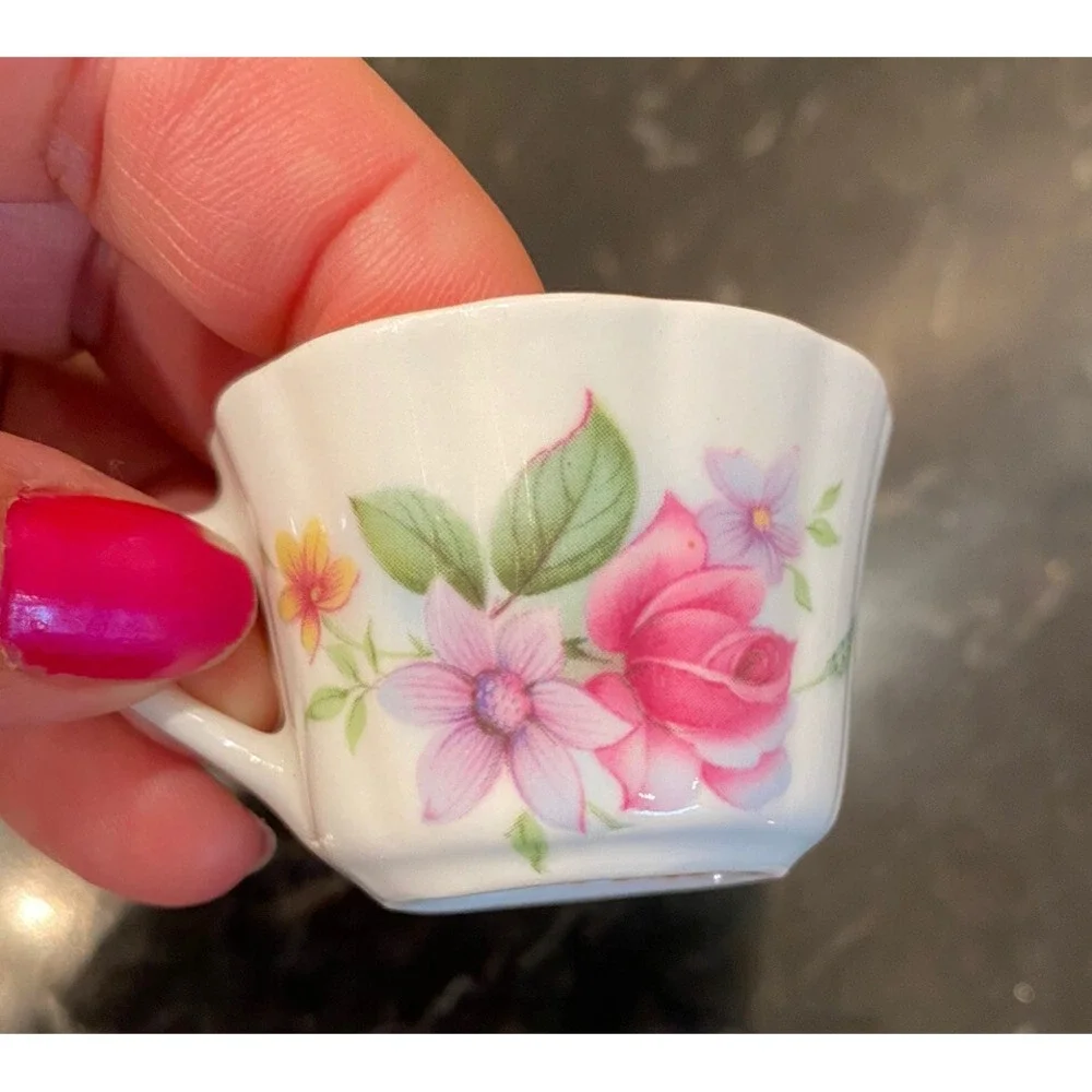 E & R Golden Crown Miniature Cup and Saucer Floral Made In Canada